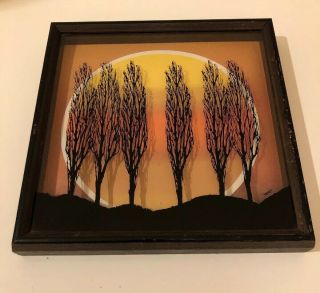 1974 Virgil Thrasher Lucid Lines Reverse Shadow Glass Artwork Mcm 769 Six Trees