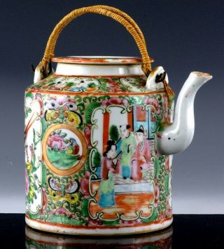 Full Size 19thc Chinese Canton Famille Rose Enamel Medallion Porcelain Teapot