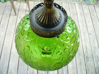 Vintage Mid Century Modern Eames Green Glass Orb Globe Ceiling Mount Swag Lamp 3