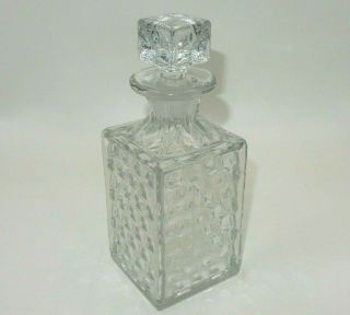 Vintage Pressed Square Glass 9 " Gin Liquor Scotch Lidded Decanter