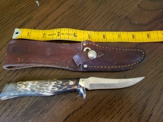 Vintage Camillus Fixed Blade Knife With Leather Sheath Made In Usa No 1011