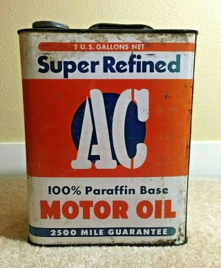 Vintage Ac Motor Oil 2 Gallon Can - Refined 100 Paraffin Base - Cool