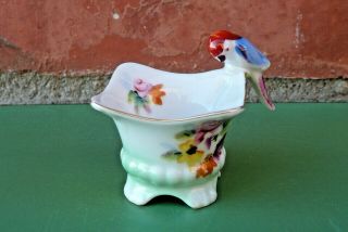 Fun Vintage Parrot Bird On Rim Hand Painted Open Salt Cellar Made In Japan