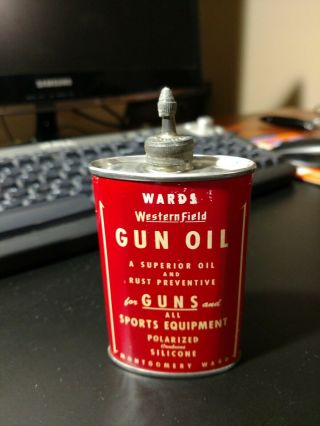 Vintage Gun Oil Montgomery Wards Western Feilds Gun Oil Tin Can - Lead Top