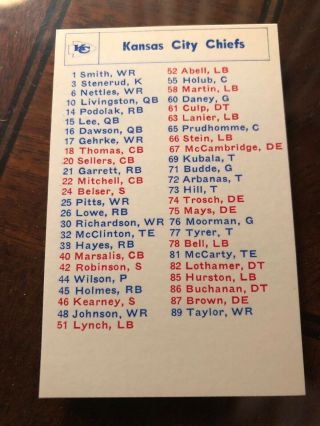 1969 Kansas City Chiefs Afl Football Roster Schedule