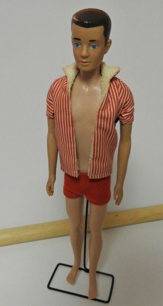 Vintage 1960 Ken Doll With Swim Trunks Shirt Stand