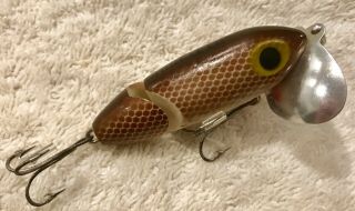 Fishing Lure Fred Arbogast Rare Brown Scale 3/8 Jointed Jitterbug Tackle Bait 2