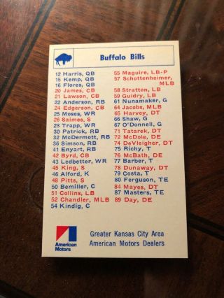1969 Buffalo Bills Afl Football Roster Schedule American Motors