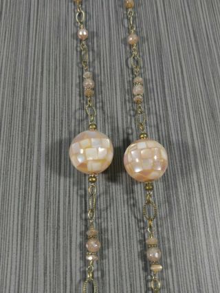 Vintage Pink Mother Of Pearl Mosaic Bead Necklace,  30 