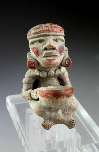 Sc Fine Aztec Figure Of A Seated Man W.  Bowl,  1300 - 1521 Ad