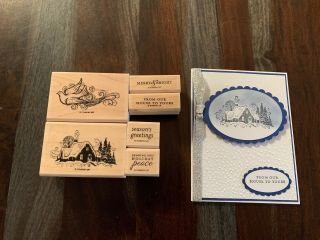 Stampin Up To You & Yours Stamp Set Winter Cabin/ Bird/vintage Lot,  Card