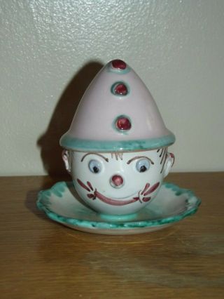 Vintage Ceramic Clown Face Egg Cup Hand Painted Italy