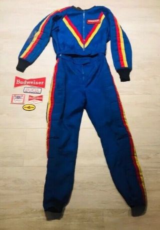 Vtg 1980s Stewart Retro Racing Jumpsuit Sz Medium Racing Suit Go Kart Patches