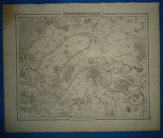 Vintage 1857 Paris,  France Map Old Antique Atlas Map