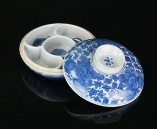 Antique Chinese Blue And White Porcelain Sweetmeat Dish & Cover Marked 18/19th C