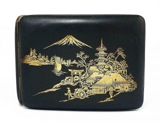 Fine Japanese Komai Style Inlaid Damascene Cigarette Case C1930 Mount Fuji