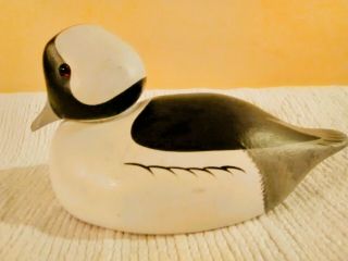 Antique 1984 Drake Bufflehead Wood Duck Decoy With Paint & Glass Eyes