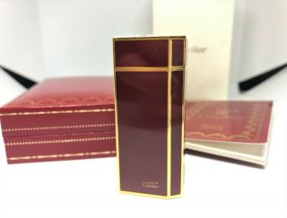 Auth Cartier Lacquer Pentagon 5 - Sided Short Lighter Bordeaux / Gold W Case 0614