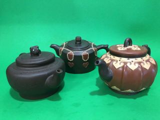 Set Of 3 Antique Chinese Yixing Tea Pot Handmade