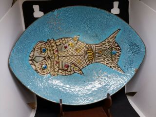 Mid Century Modern Doris Hall Ceramic On Copper Fish Dish 9 "