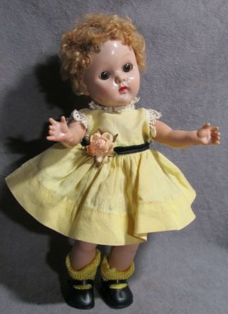 Vintage Clothes For Vogue Ginny Doll - 1956 Yellow Cotton Dress W/shoes & Socks
