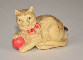Antique Celluloid Cat With Ball Figural Tape Measure - German - 2 - 1/4”l