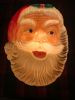 Vintage 13 " X 17 " Plastic Blow Mold Santa Claus Face Head Wall Light Up Decor
