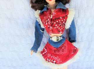 Vintage 1994 Barbie Doll Western Fun Fashion Red And Blue Denim Jacket Outfit