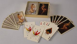 Vintage Cased Double Deck Gil Elvgren B&b Pin - Up Girl Playing Cards Complete Exc
