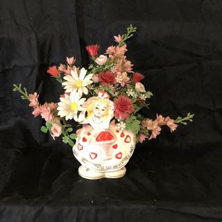 Vintage Giftwares Valentines Day Girl Planter Vase Japan