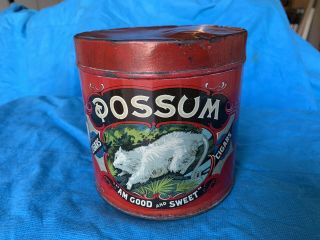 Rare Possum Red Cigar Tobacco Tin Litho Advertising Can - Antique - Vintage