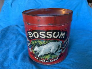 RARE POSSUM RED CIGAR TOBACCO TIN LITHO ADVERTISING CAN - Antique - Vintage 3