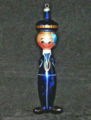 Vintage Made In Italy De Carlini Blown Glass Navy Sailor Christmas Ornament