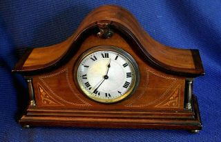 Antique C1900 Swiss Made Inlay Mahogany And Walnut Mantle Clock,  Probably Buren