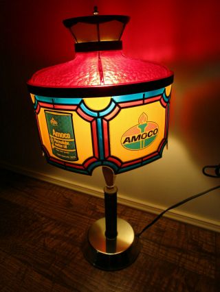 Rare Vintage Amoco Desk Lamp Wall Sconce Light Fixture Oil Logo Plastic Shade