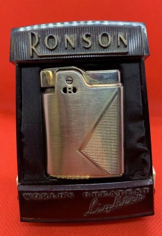 Vintage Art Deco Ronson Essex Lighter In Case - Mcm - Mid - Century