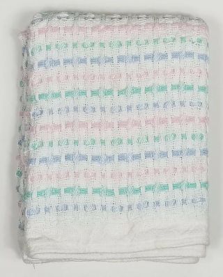 Wpl 1675 Vintage Basket Weave Pastel Baby Blanket 100 Cotton Blue Pink Green