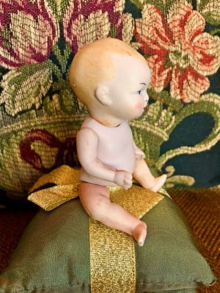 Antique 4 Inch Jointed Miniature German Bisque Baby Doll w/ Markings 1890 - 1930 3