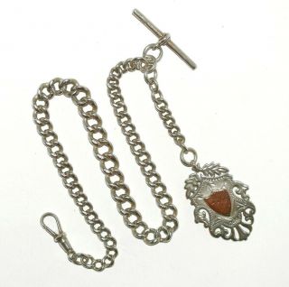 Antique Victorian Sterling Silver Watch Chain Bracelet Necklace With Fob 53g