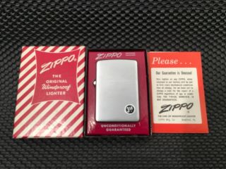 1955 Zippo Plain Brush Finish Lighter Red Striped Box W/ Insert Unfired Mib Nos