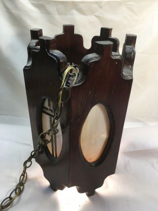 Vintage Swag Lamp Stained Glass Wood Hanging Lamp Hand Made Cross In Glass