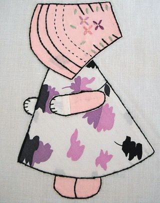 10 Vintage Sunbonnet Sue Applique Quilt Blocks,  9yds Background Fabric By Hand