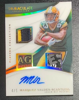 2018 Panini Immaculate Marquez Valdes Scantling Triple Patch Auto Rc 4/5 Packers