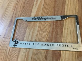 Walt Disney Studios Where The Magic Begins Silver Metal License Plate Frame