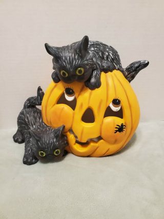 Vintage Rare Holloween Pumpkin Mold W/ Black Cats On Top Approx.  9 Inch High