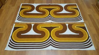 Awesome Rare Vintage Mid Century Retro 70s Brn Loop Stripe 2 Piece Fabric Set
