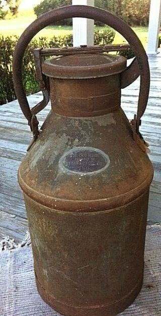 Vintage 24 " 5 Gallon Standard Oil Can With Handle Indiana Brass Tag