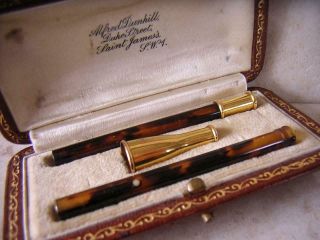 Antique Dunhill Gold Cigarette Holder In Fitted Case Faux Tortoiseshell
