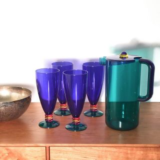 Vintage Postmodern Memphis Milano Style Guzzini Pitcher & Glasses,  Made In Italy