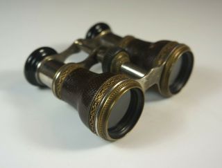 Vintage French Leather Covered Ornate Binoculars Opera Glasses By Chevalier